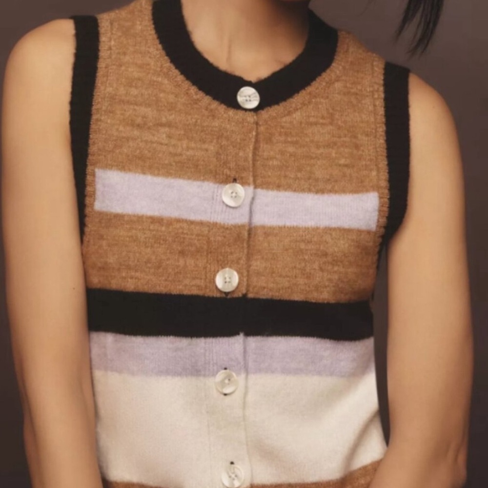 Anthropologie Brown and Black Striped Sweater Vest